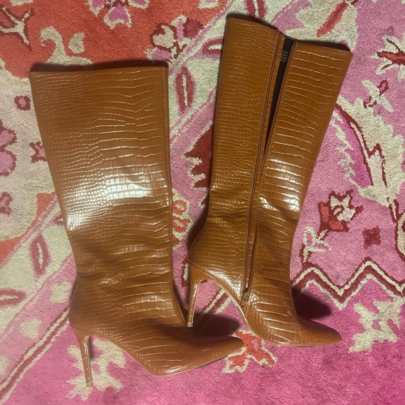 ASOS Brown Imitation Snake Skin Boots - Picture 1 of 5